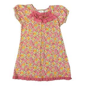 Hanna Andersson Floral Dress Pink Orange Green Ruffles Size 120 = US 6X-7